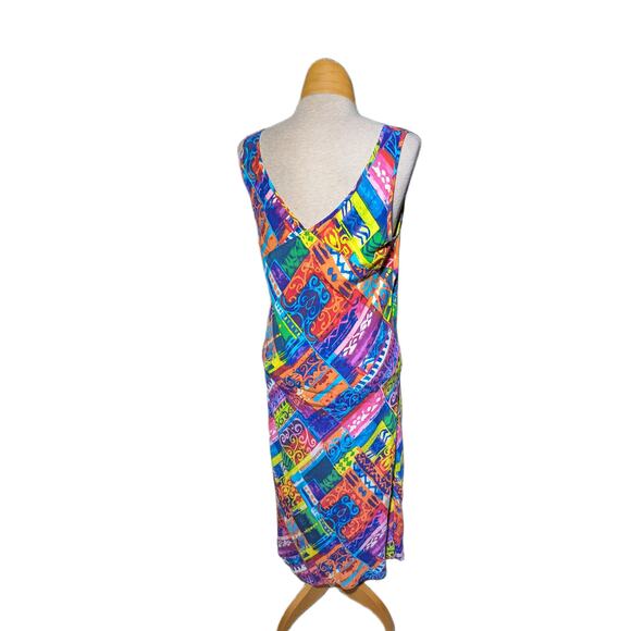 Vtg 1990s Jams World Colorful Geometric Patterned Basque Waist Midi Sun Dress L - Picture 3 of 4